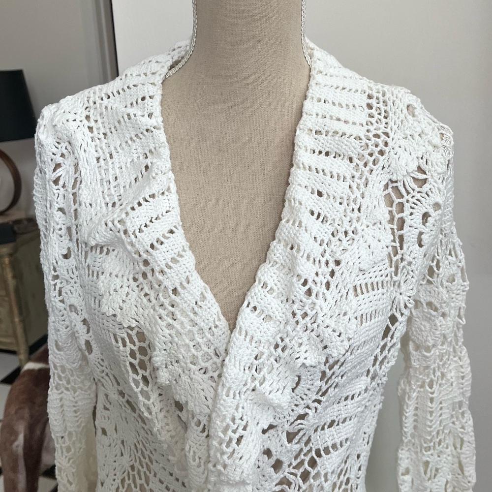 🆕🩷🩷Beautiful Eye-catching Hand-crocheted 100% Cotton Flounce Coat in White